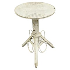 Antique Victorian Arts & Crafts Bentwood Wicker Rattan White Accent Side Table