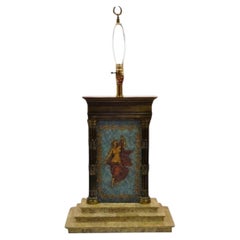 Vintage Neoclassical Style Figural Painted Nude Woman Bronze Marble Table Lamp