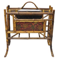 Antique English Victorian Bamboo Fretwork Canterbury Magazine Rack Stand