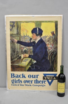 Cartel original de la YWCA de 1918 sobre la Primera Guerra Mundial, «Apoyemos a nuestras chicas allí», de Clarence Underwood