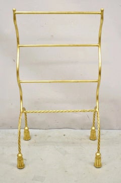 Vintage Italian Hollywood Regency Gold Gilt Metal Iron Towel Rack w/ Tassel Feet