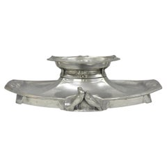 Vassoio da portata d'epoca in peltro Kayserzinn 4640, in stile Art Nouveau tedesco, con motivi di uccelli