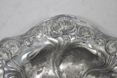 Antique Homan Silver Plated Art Nouveau Round Scalloped Floral Repousse Nut Dish