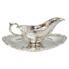Vintage Victorian Style Silver Plated Gravy Sauce Boat w/ Attached Dish