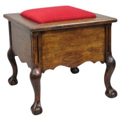 Antique Flip Top Georgian Chippendale Style Mahogany Shoe Shine Box Footstool