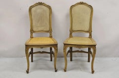 Antique French Provincial Louis XV Style Carved Walnut Cane Side Chair - a Pair