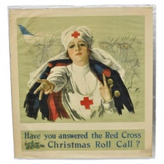 Original Vintage 1918 WWI Harrison Fisher Poster Red Cross Christmas Roll Call