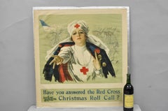 Original Vintage 1918 WWI Harrison Fisher Poster Red Cross Christmas Roll Call
