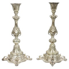 Antique Silver Plated WMF Warsaw Imperial Russia 12" Candlestick Holders - Pair