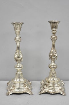 Antique Silver Plated WMF Warsaw Imperial Russia 12" Candlestick Holders - Pair
