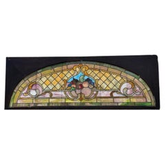Antique Art Nouveau Colored Stained Glass Fruit 27 x 75 Arched Transom Window, A