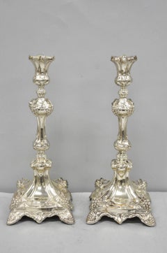 Candelieri antichi placcati argento della Russia imperiale di Varsavia, 12" - un paio