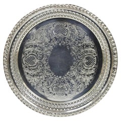Vassoio da portata rotondo vintage Leonard, placcato argento, con bordi traforati, 12"