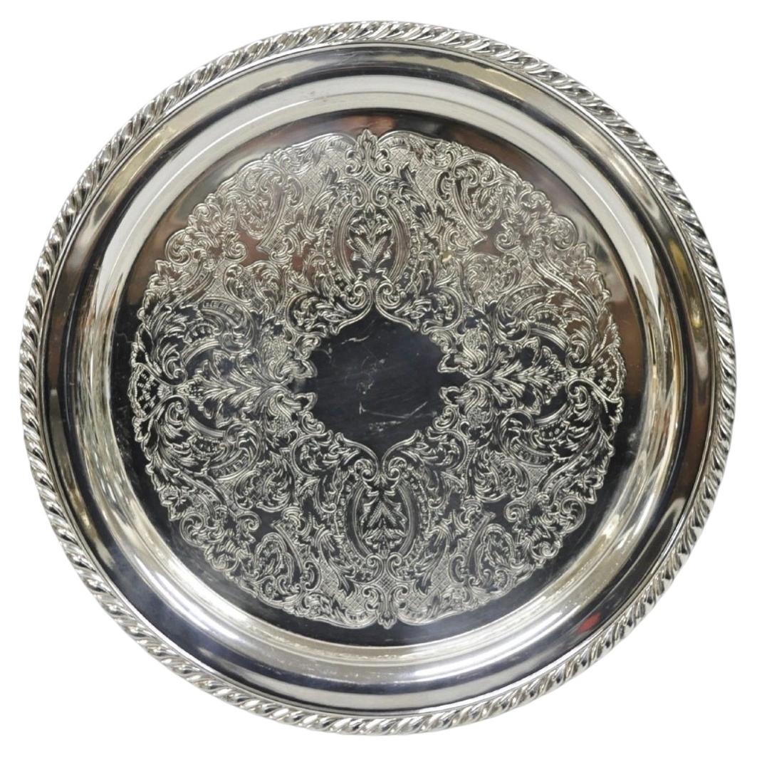 Pre-owned Oneida Vintage  Victorian Style 12" Round Silver Plated Serving Platter Bar Tray