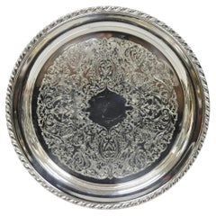 Vintage Oneida Victorian Style 12" Round Silver Plated Serving Platter Bar Tray