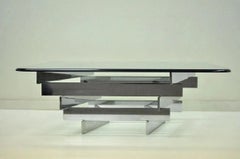 Tavolino da caffè vintage Paul Mayen Habitat in stile Mid-Century Modern, con struttura cromata e ripiani in vetro sovrapposti