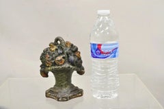 Antique Victorian Cast Iron Small Painted Orange Floral Bouquet Basket Door Stop
