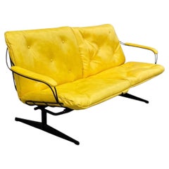 Vintage Homecrest Mid Century Modern Wire Metal Sofa w/ Yellow Vinyl Cushions