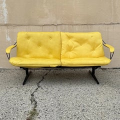 Vintage Homecrest Mid Century Modern Wire Metal Sofa w/ Yellow Vinyl Cushions