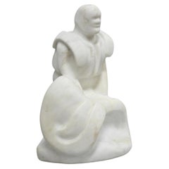 Vintage Seymour Shuren Modern White Carved Marble Male Soldier Figure Sculpture