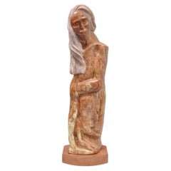 Vintage Seymour Shuren Modern Carved Pink Marble Tall Woman Figure Sculpture
