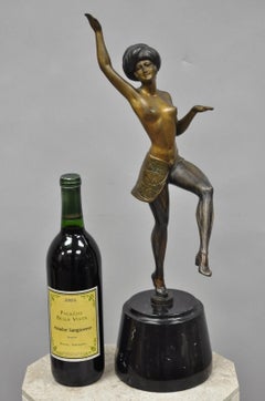 Vintage Reproduction French Art Deco Style Bronze Flapper Dancer Figure Statue