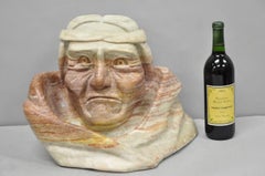 Vintage Seymour Shuren Modern Carved Pink Marble Native American Bust Sculpture