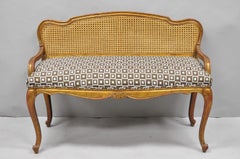 Vintage French Louis XV Style Distressed Gold Gilt Cane Back Vanity Bench Seat