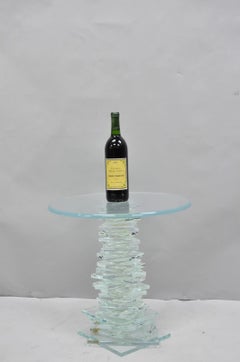 Vintage Mid Century Modern Stacked Glass Skyscraper Round Accent Side Table