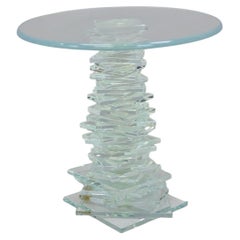 Vintage Mid Century Modern Stacked Glass Skyscraper Round Accent Side Table
