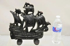 Antique Victorian 1930 Creation Co Cast Iron Figural Painted Ship Boat Door Stop
