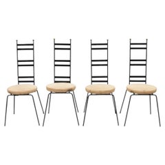 Vintage Arthur Umanoff Wrought Iron Ladder Back MCM Dining Chairs - Set of 4