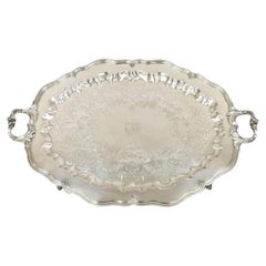 Vintage English Sheffield Victorian Silver Plated Oval Scalloped Platter Tray
