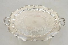 Vintage English Sheffield Victorian Silver Plated Oval Scalloped Platter Tray