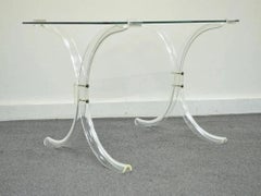 Vintage Mid Century Modern Glass Top Lucite X-Base Butterfly Side End Table