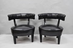 Vintage Mid Century Modern Low Black Barrel Back Lounge Club Chairs - a Pair