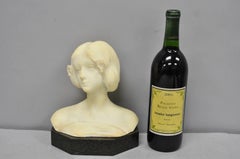 Antique Neoclassical Carved White Marble 9" Bust of Woman's Head on Marble Base