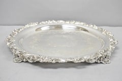 Vintage Wilcox Victorian Silver Plated Round Ornate Footed Salver Serving Tray