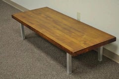 Table basse vintage, style industriel moderne, en bois de boucher recyclé, avec piètement en aluminium, 60"
