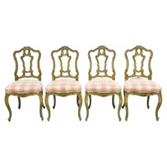 Antiche sedie da pranzo veneziane dipinte a mano di colore verde - Set di 4 sedie