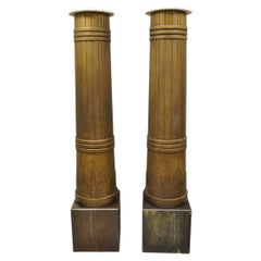 Antique Art Deco 75" Tall Wooden Pedestal Column Geometric Chevron Carved - Pair