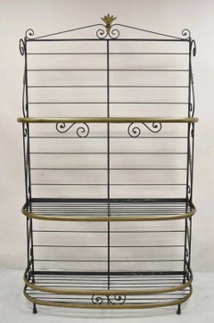 Vintage French Bakers Rack 3 Tier Scrolling Wrought Iron and Brass Etagere