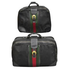 Vintage Gucci Black Canvas & Leather Suitcase Luggage Travel Bag Set - 2 Pcs