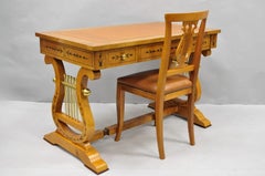 Bureau et chaise de style Régence italienne vintage en bois de loupe, avec harpe lyre, de la collection Binda