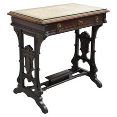 Antique Eastlake Victorian Carved Walnut Small Sewing Stand Tapestry Side Table