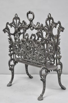 Vintage French Renaissance Victorian Style Cast Iron Magazine Rack with Cherubs