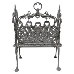 Vintage French Renaissance Victorian Style Cast Iron Magazine Rack with Cherubs