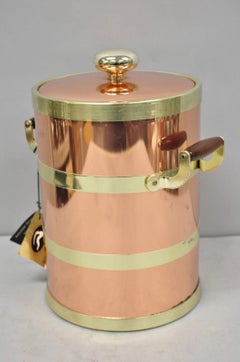 Seau à glace de bar vintage Kraftware NYC, style « Mid-Century Modern », avec couvercle, en cuivre et laiton