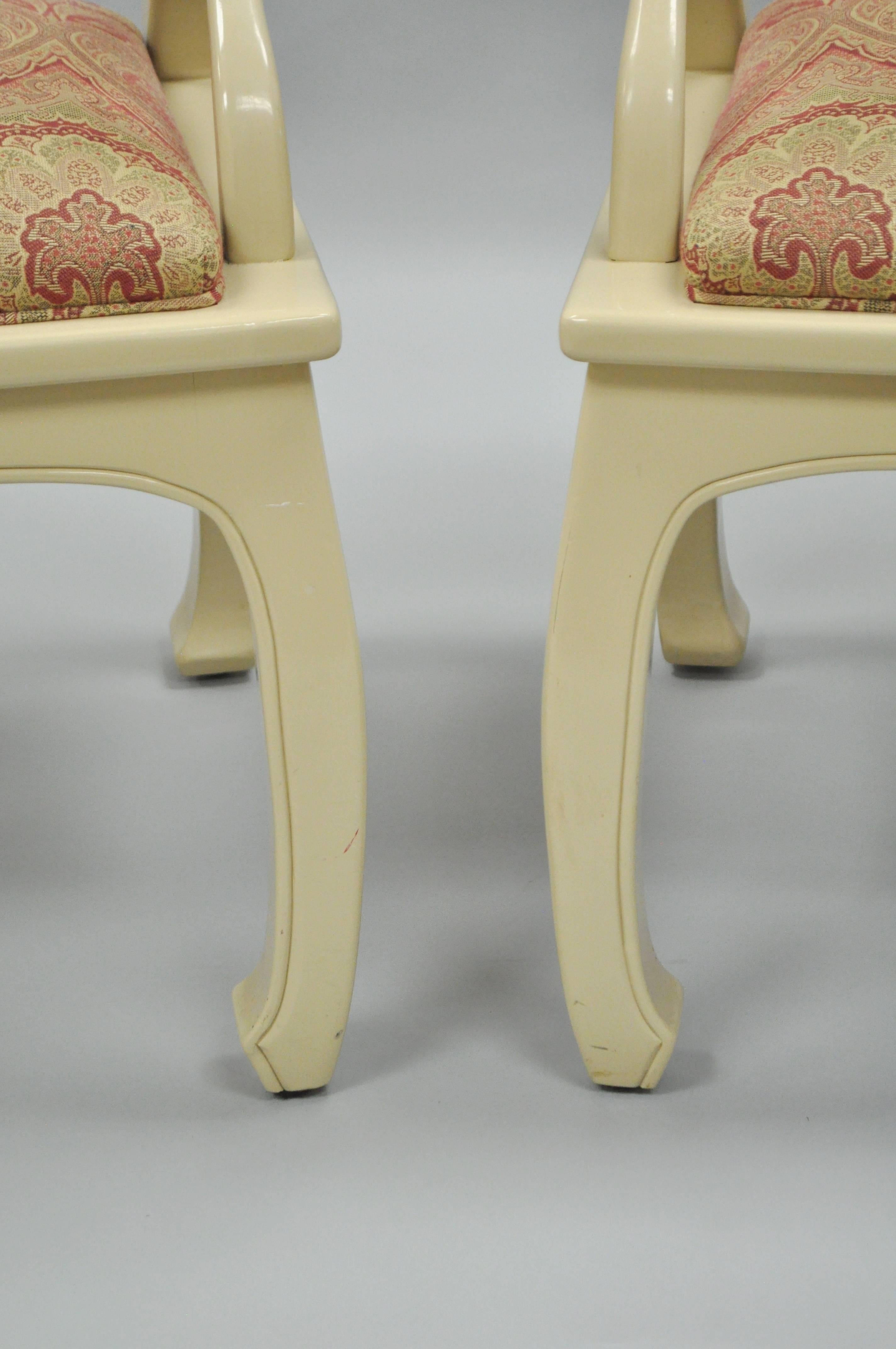 American Pair of Vintage Cream Lacquered James Mont Style Ming Horseshoe Lounge Chairs For Sale