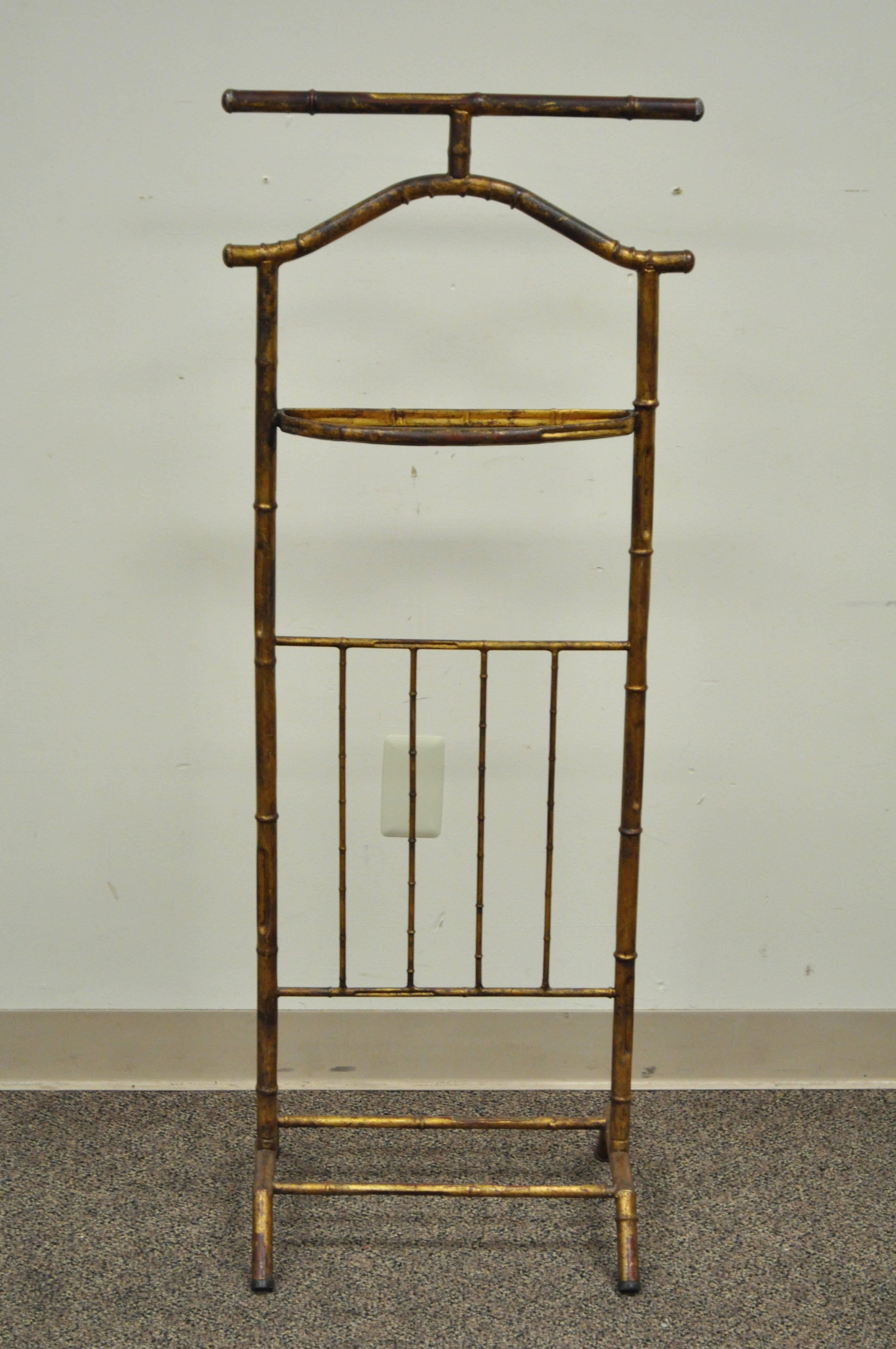 Vintage 1940s Italian faux bamboo frame tole metal (iron) gold-leaf clothing valet.